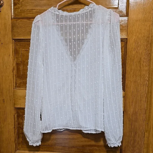 Shein White Ruffled Long Sleeve Blouse S - Picture 2 of 3